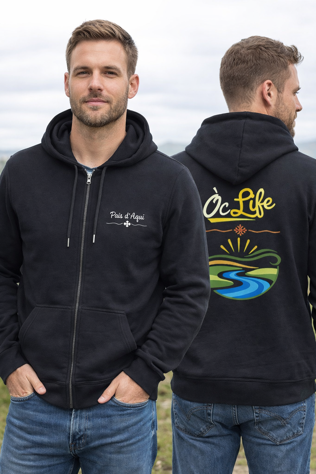 sweat zippé noir Òc Life